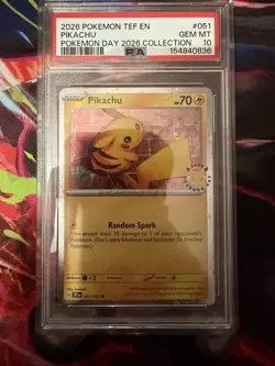 2026 POKEMON TEF EN-TEMPORAL FORCES #051 PIKACHU POKEMON DAY COLLECTION PSA 10 - Image 1
