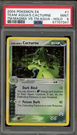 Pokemon Team Aqua's Cacturne EX TM Magma Vs TM Aqua Holo Rare #1 PSA 9 Mint - Image 1