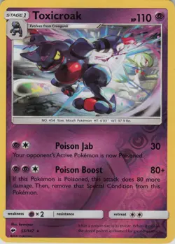 Toxicroak 55/147 Rare Burning Shadows Pokemon Reverse Holo Near Mint - Image 1