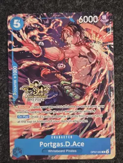 Portgas.D.Ace OP07-053 Alt Art 3rd Anniversary Stamped Promo One Piece TCG NM - Image 2