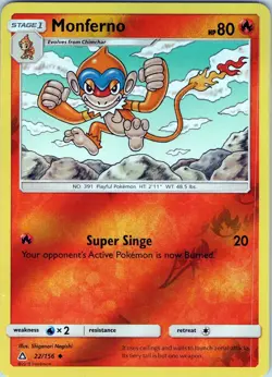 Monferno 22/156 Uncommon - Pokemon TCG S&M: Ultra Prism - Reverse Holo (NM) - Image 1