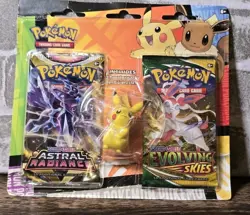 Pokemon TCG Astral Radiance & Evolving Skies Booster Pack Set w/ Pikachu Eraser - Image 1