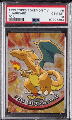 1999 TOPPS POKEMON TV FOIL #6 CHARIZARD PSA 10 - Image 1