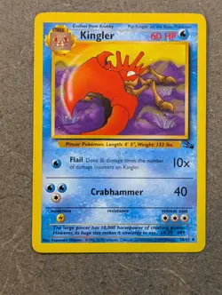 Pokemon Card 1999 KINGLER Uncommon 38/62 Original Fossil Set Vintage NM - Image 1