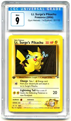 CGC 9MINT Lt. Surge's Pikachu Gym Heroes 1st Edition Pokemon 2000 81/132 -57 - Image 1