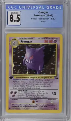 POKEMON 1999 1ST EDITION GENGAR HOLO FOSSIL CGC 8.5 - Image 3
