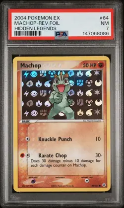 Pokemon Machop EX Hidden Legends Reverse Holo #64 PSA 7 NM - Image 1