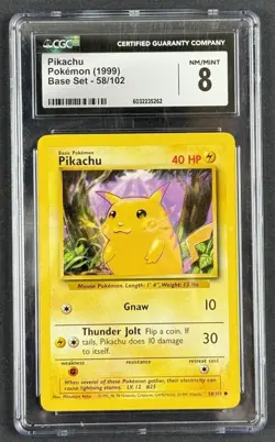 Pikachu 1999 Pokemon Base Set 58/102 Yellow Cheeks Graded CGC 8 👀 Slab - Image 1