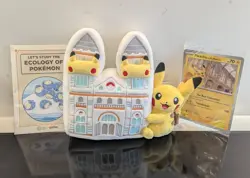 Pokemon x Natural History Museum Pikachu Plush, Jumbo Promo Card & Booklet - Image 1