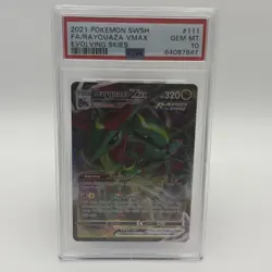 Pokemon TCG Rayquaza VMAX Holo Ultra Rare Card Evolving Skies 111/203 PSA 10 - Image 1