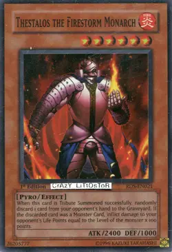 YU-GI-OH THESTALOS THE FIRESTORM MORNARCH 1ST ED SUPER RARE PLAYED RDS-EN021 - Image 1