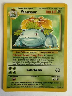 Pokemon TCG Venusaur 15/102 Base Set Holo Card WOTC Unlimited Excellent - Image 2