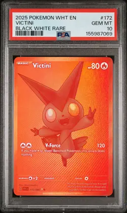 2025 POKEMON WHT EN-WHITE FLARE BLACK WHITE RARE #172 VICTINI PSA 10 - Image 1
