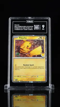 Pikachu Pokemon Day Cosmos Promo - Mega Evolution Pokemon TAG Mint 9 - Image 1