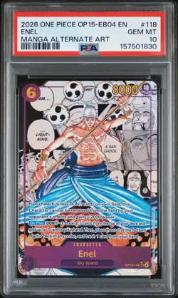 2026 ONE PIECE ADVENTURE ON KAMI'S ISLAND MANGA ALT ART #118 ENEL PSA 10 - Image 1