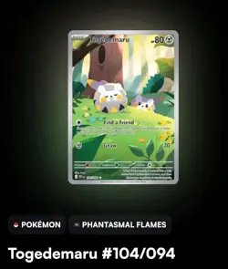 Togedemaru 104/094 Illustration Rare Phantasmal Flames Pokemon Near Mint - Image 1