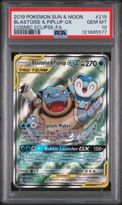 Blastoise & Piplup GX #215/236 - 2019 Pokemon Sun & Moon - Cosmic Eclipse PSA 10 - Image 1