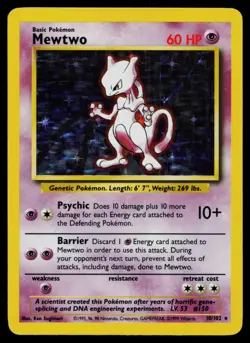 MEWTWO 10/102 HOLO HOLO RARE BASE SET UNLIMITED POKEMON MP - Image 1