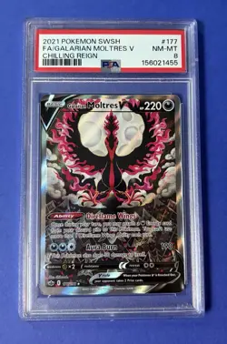 2021 Pokemon SWSH FA/Galarian Moltres V Chilling Reign #177 PSA 8 NM-MT - Image 1