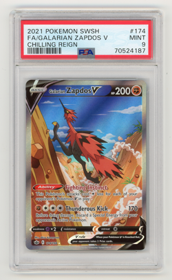 PSA 9 MINT Galarian Zapdos V Full Art Chilling Reign Holo Pokemon 174/198 - Image 1
