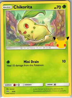 Chikorita - 2/25 Non Holo McDonald's 25th Anniversary Promos - Pokemon Card - NM - Image 1