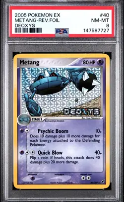 PSA 8 NM-MT Pokemon 2005 Ex Deoxys Metang Reverse Holo Foil #40 - Image 1
