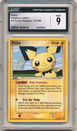 2007 Pokemon EX Power Keepers Pichu #21/108 Rare CGC 9 Mint Vintage Baby Pokemon - Image 1