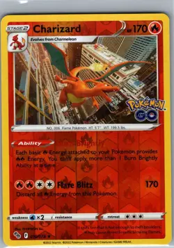 Charizard 010/078 Reverse Holo Pokemon GO - Pokemon Card - NM - Image 1