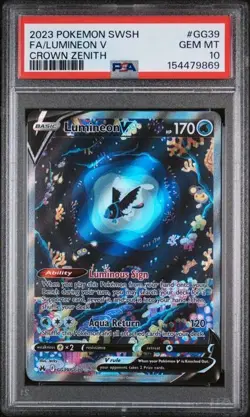 2023 POKEMON SWORD & SHIELD CROWN ZENITH #GG39 FULL ART/LUMINEON V PSA 10 - Image 1