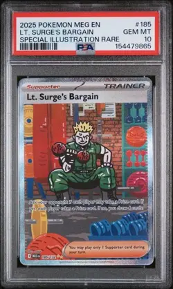 2025 POKEMON MEGA EVOLUTION SPECIAL ILLUSTRATION RARE LT. SURGE'S BARGAIN PSA 10 - Image 1