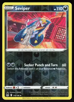 Seviper 116/196 Uncommon Lost Origin Pokemon Reverse Holo Lightly Played - Image 1