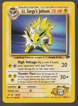 Pokemon TCG Lt. Surge's Jolteon 28/132 Gym Challenge Rare LPPP - Image 1