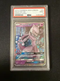 PSA 9 2019 POKEMON SUN & MOON HIDDEN FATES #31 MEWTWO GX HIDDEN FATES - Image 1