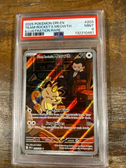POKEMON 2025 Destined Rivals Illust Rare TEAM ROCKET'S MEOWTH #203 PSA 9 Mint - Image 1