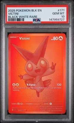 2025 POKEMON BLK EN-BLACK BOLT BLACK WHITE RARE #171 VICTINI PSA 10 - Image 1