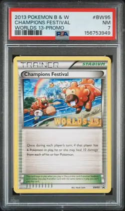 2013 POKEMON BLACK & WHITE PROMO WORLDS 13 #BW95 CHAMPIONS FESTIVAL PSA 7 - Image 1