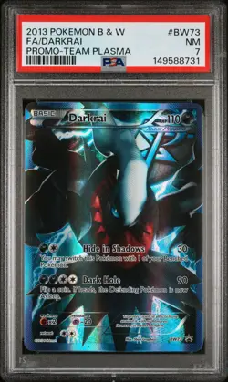 2013 POKEMON BLACK & WHITE PROMO TEAM PLASMA #BW73 FULL ART/DARKRAI PSA 7 - Image 1