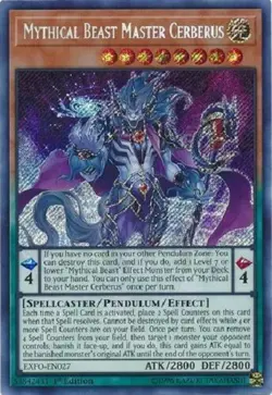 ** MYTHICAL BEAST MASTER CERBERUS ** 1ST EDITION SECRET RARE EXFO-EN027 YUGIOH! - Image 1