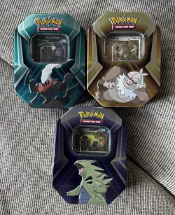 Pokemon TCG Triple Whammy Tins Set Tyranitar Darkrai Slaking With Promos NO PACK - Image 1