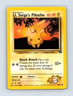 Lt. Surge's Pikachu 84/132 Common Gym Challenge Pokemon Unlimited Lightly Played - Image 1