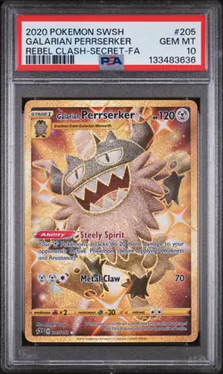 PSA 10 Galarian Perrserker 205/192 - 🌊Secret Rebel Clash Pokemon TCG🖤 - GEM MT - Image 1