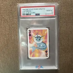 1999 Bicycle Pokemon Mini Playing Cards Red Deck - 3 Of Clubs Vaporeon PSA 10. - Image 1