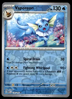 Vaporeon 134/165 Rare 151 Pokemon Reverse Holo Near Mint - Image 1