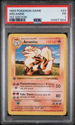 1999 POKEMON BASE SET 1ST EDITION #23 ARCANINE PSA 1 - Image 1