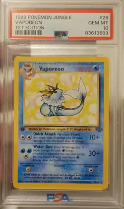 1999 Pokemon Jungle 1st Edition #28 Vaporeon - PSA10 GEM MINT - Image 1