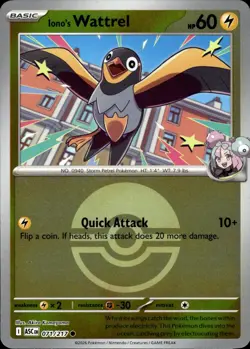 Iono's Wattrel (Poke Ball) 071/217 Ascended Heroes Pokemon Reverse Holo NM - Image 1