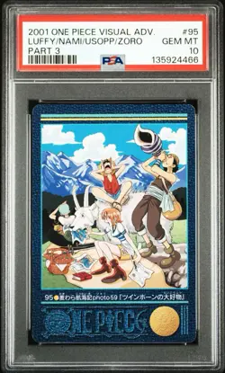 PSA 10 2001 CARDDASS ONE PIECE VISUAL ADVENTURE PART 3 #95 LUFFY/NAMI/USOPP/ZORO - Image 1