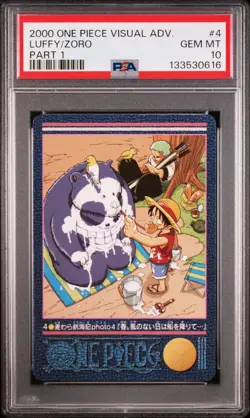 PSA 10 2000 CARDDASS ONE PIECE VISUAL ADVENTURE PART 1 #4 No.4 LUFFY/ZORO - Image 1