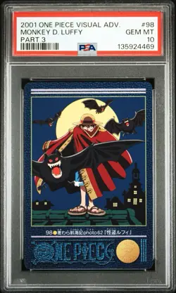 PSA 10 2001 CARDDASS ONE PIECE VISUAL ADVENTURE PART 3 #98 No.98 MONKEY D. LUFFY - Image 1