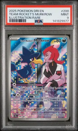 Pokemon Destined Rivals Team Rocket's Murkrow illustration rare 200/182 PSA 9 - Image 1